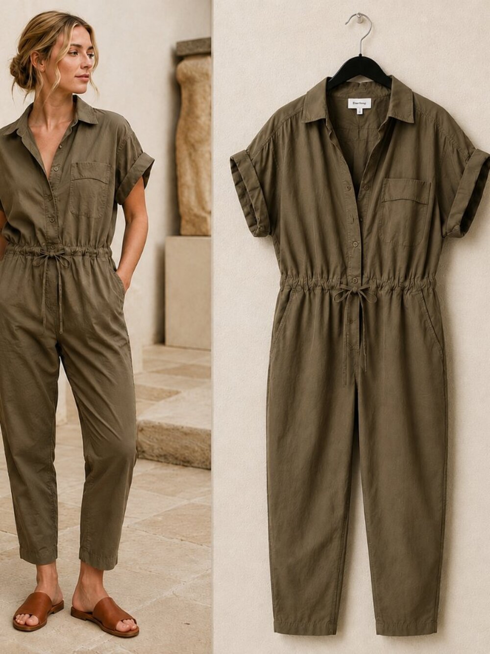 Darling Olive Cotton Utility Boiler Jumpsuit XS Casual Travel Safari Resort Util